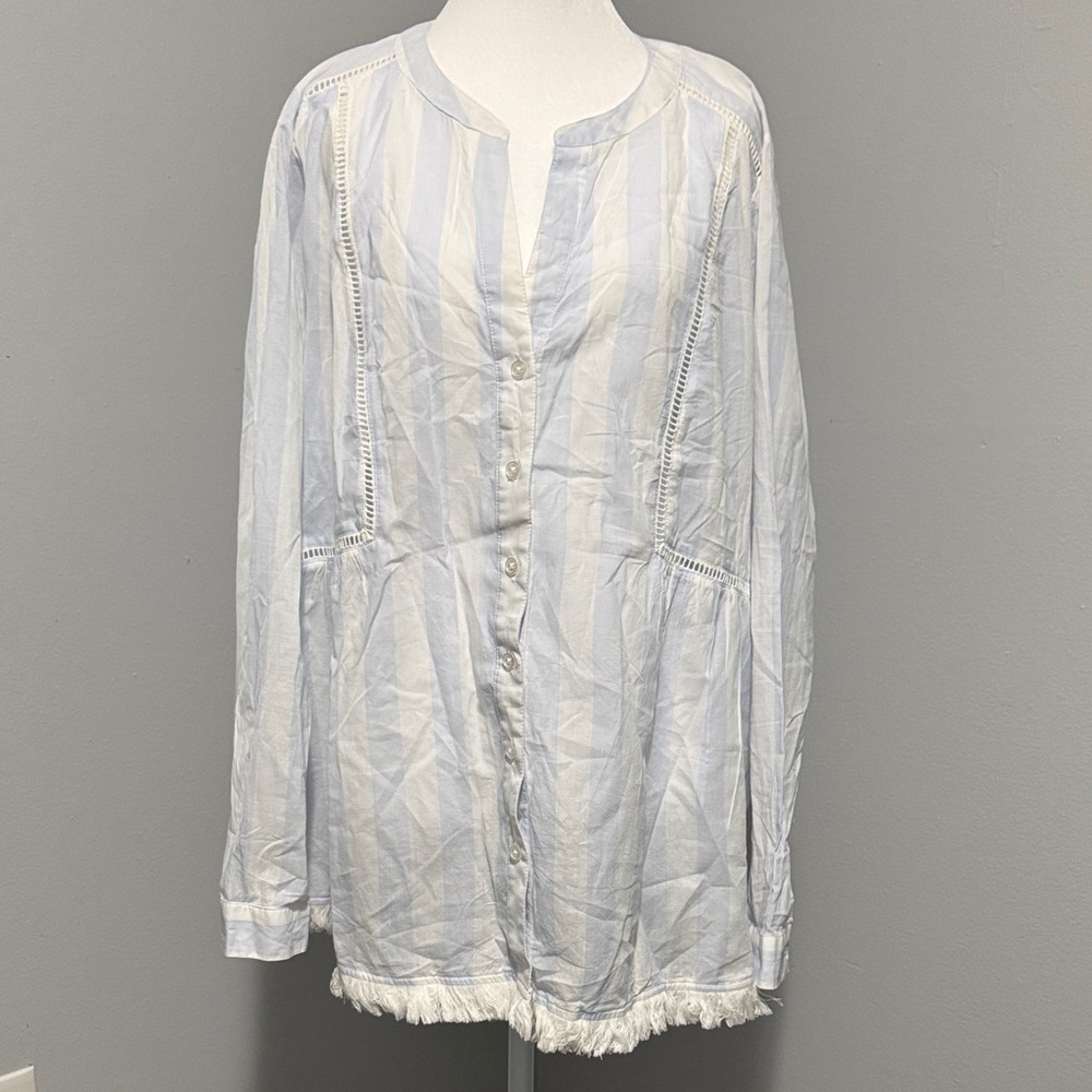Lane Bryant 16 Light Blue and White Striped Blouse